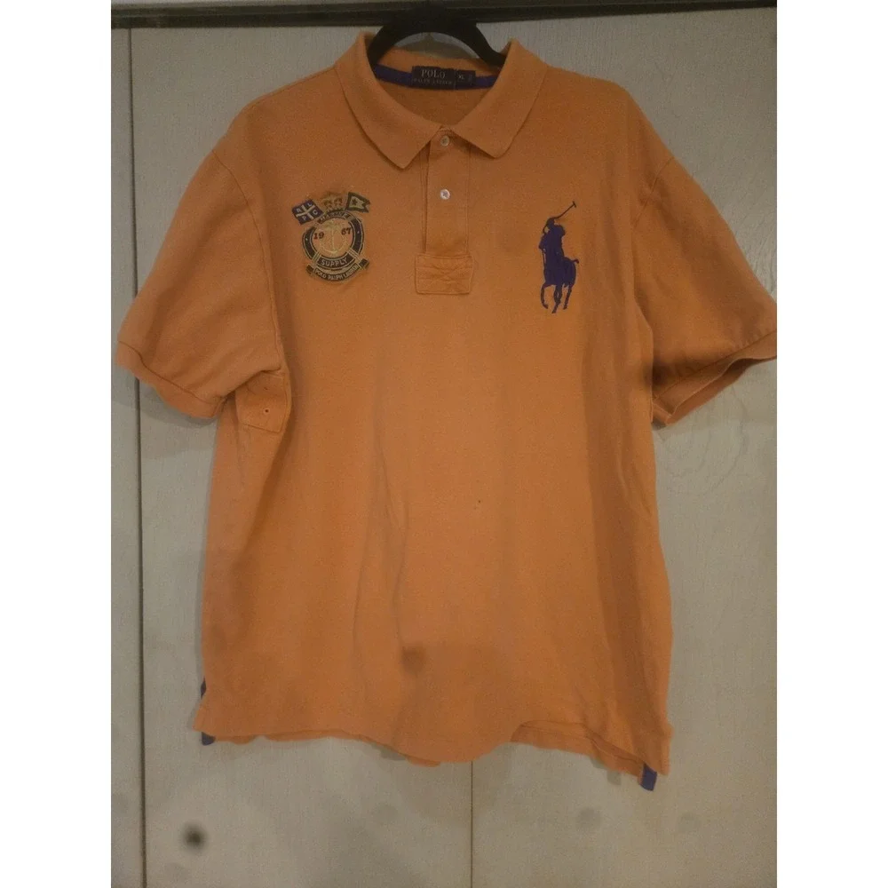 Polo Ralph Lauren Big Pony Marine Supply Polo Shirt Orange Blue XL Cotton